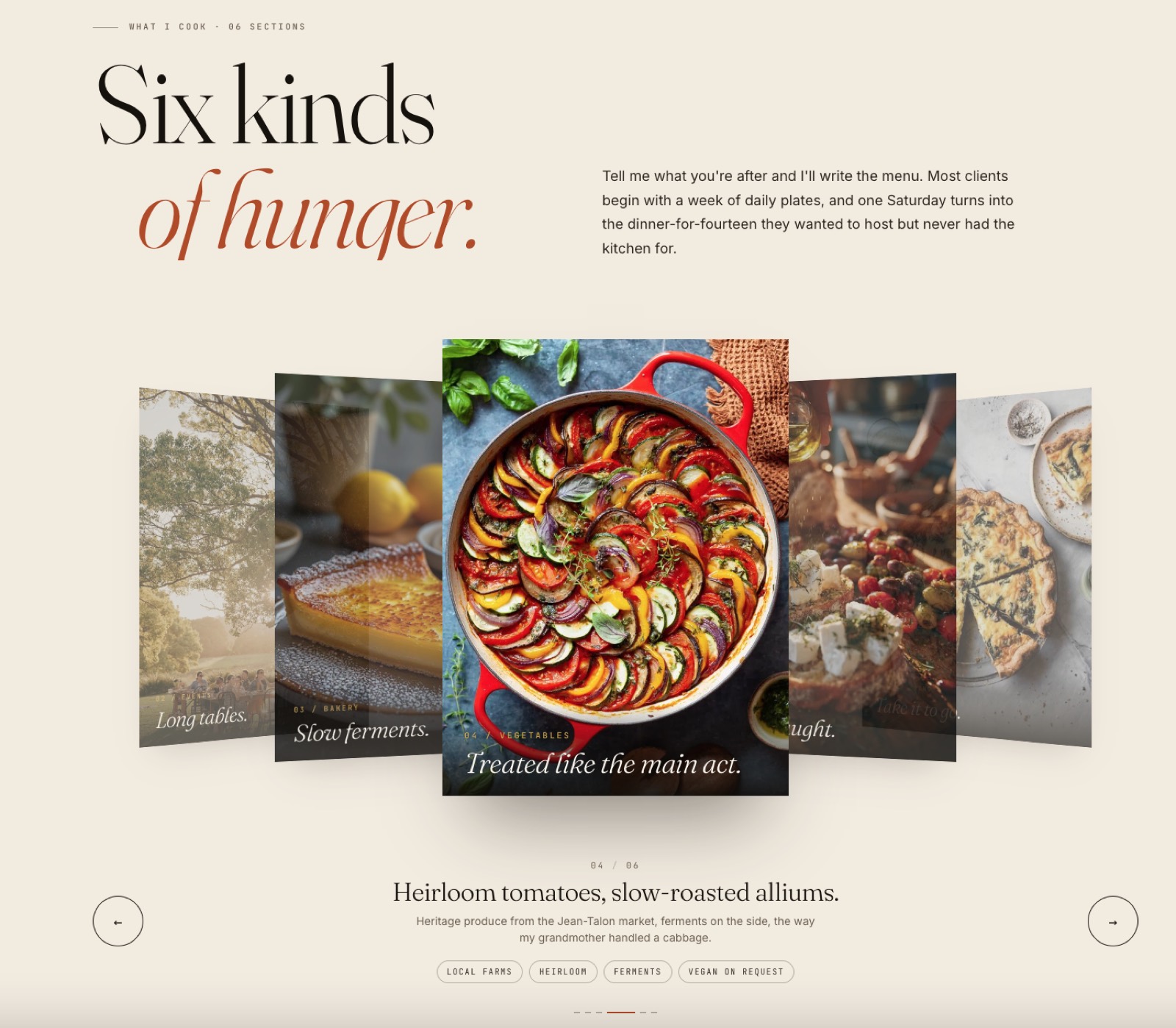 Cuisine coverflow — six kinds of hunger
