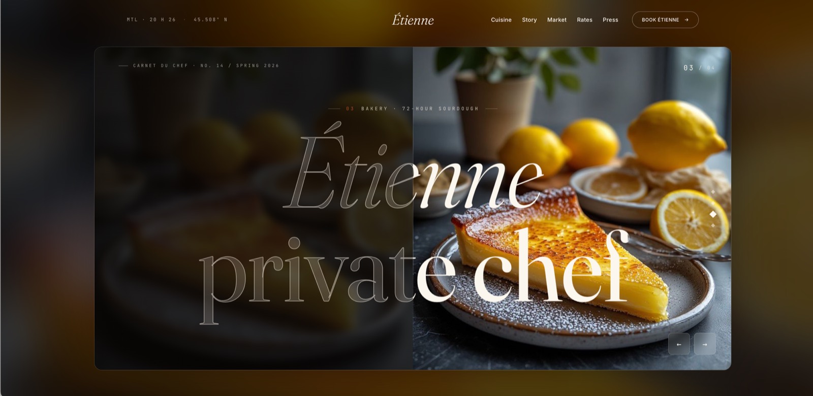 Chef Étienne — hero section with lemon tart